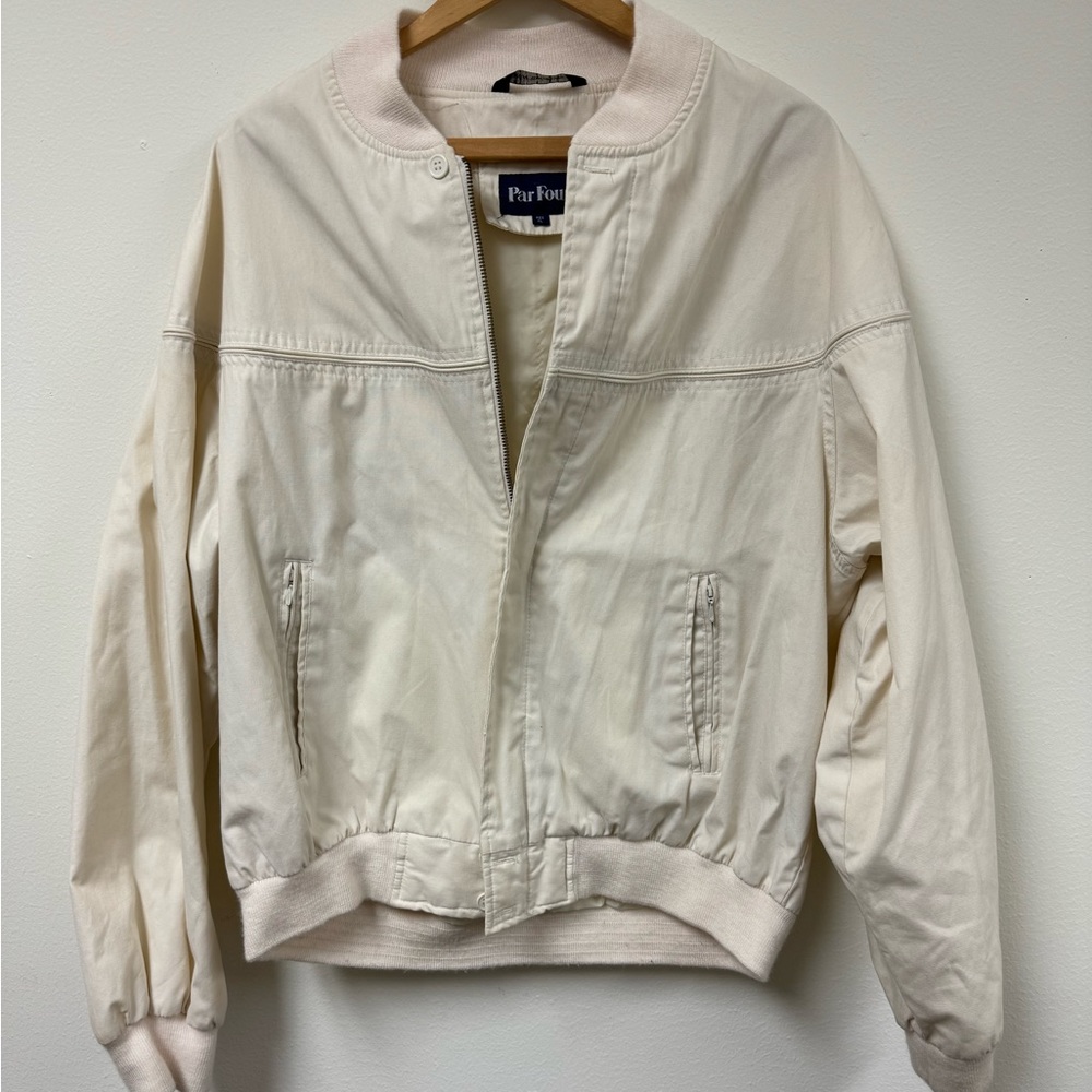 Vintage Par Four Ivory Button/Zip Cotton Blend Long Sleeve Jacket Adult Size‎ XL